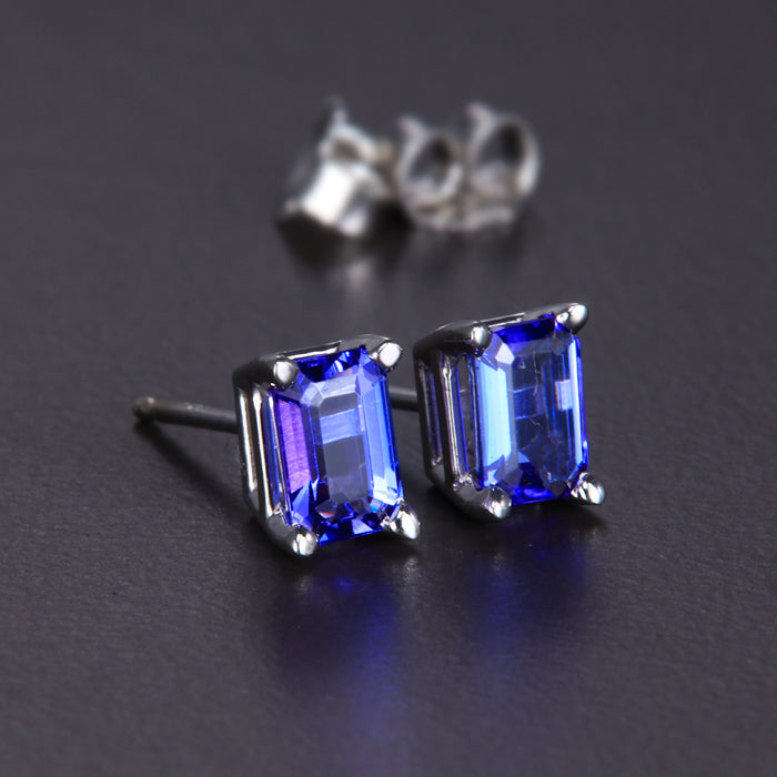 Emerald Cut Tanzanite Stud Earrings