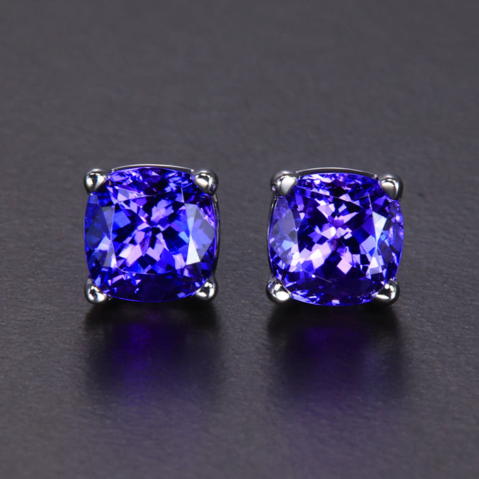 Square Cushion Tanzanite Stud Earrings