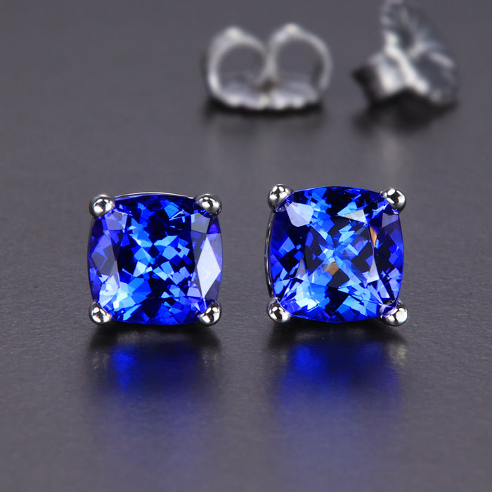 Square Cushion Tanzanite Stud Earrings