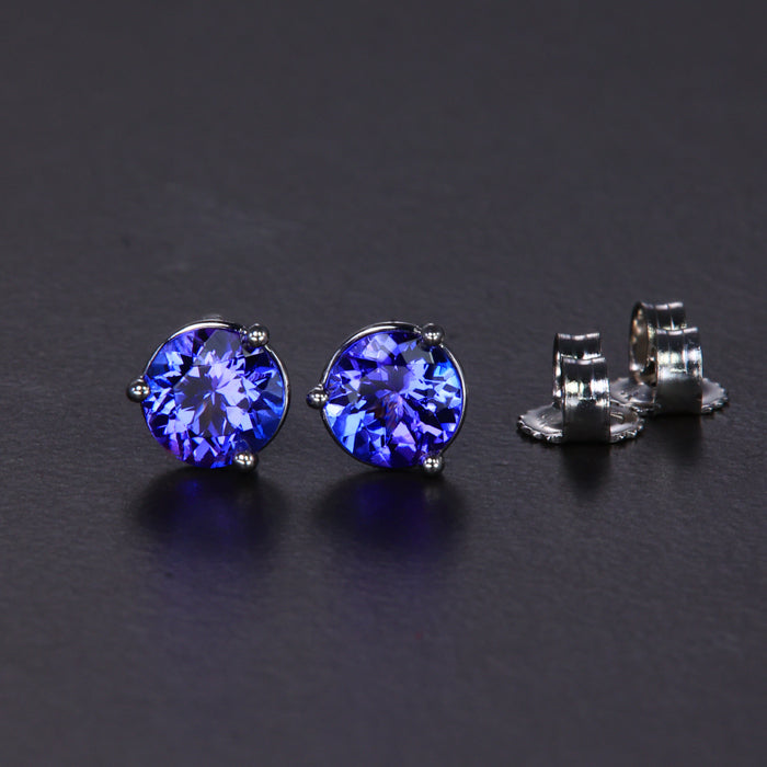 14k White Gold Round Tanzanite Stud Earrings .96 Carats