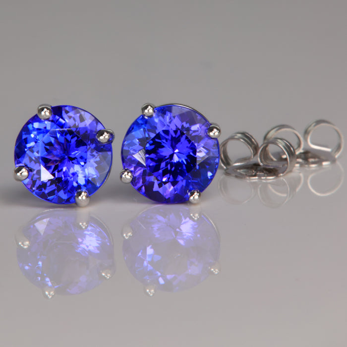 14K White Gold Round Tanzanite Stud Earrings