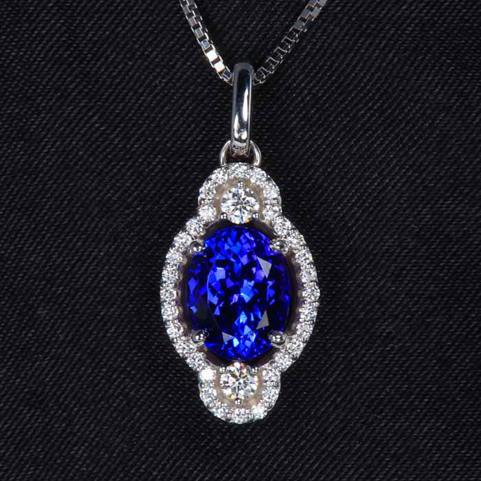 White Gold Tanzanite and Diamond Pendant 