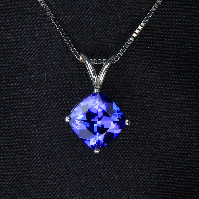 14K White Gold Square Cushion Tanzanite Pendant 2.31 Carats