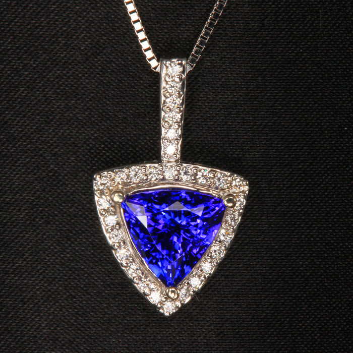 14K White Gold Trilliant Tanzanite and Diamond Pendant 2.98 Carats