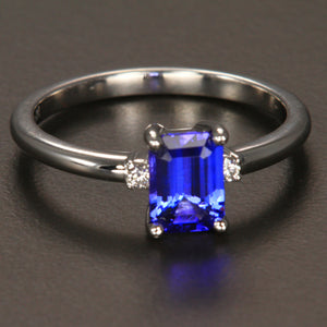 14k White Gold Emerald Cut Tanzanite Ring with Diamond Accents 1.13 Carats