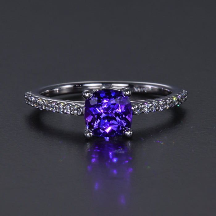 14K White Gold Tanzanite and Diamond Shank Ring 1.08 Carats