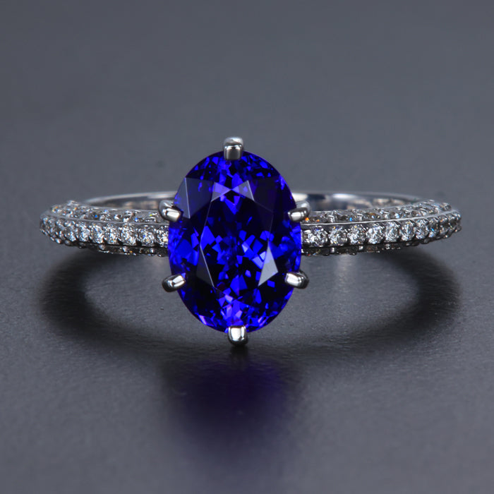 White Gold Oval Tanzanite and Diamond Ring 