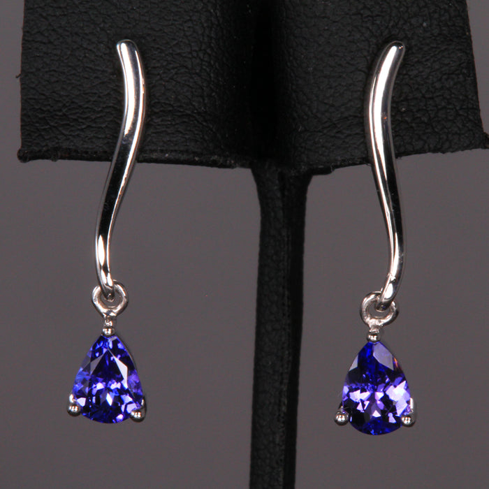 14K White Gold Pear Shape Tanzanite Stud Earrings 1.48 Carats