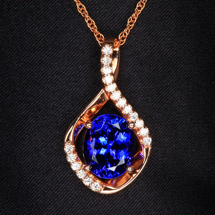 14k Rose Gold Oval Tanzanite and Diamond Pendant 4.01cts