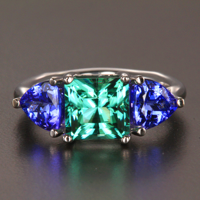 14K White Gold Tourmaline and Tanzanite Ring 3.03 Carats