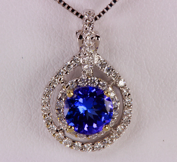 White Gold Tanzanite and Diamond Pendant With .68 Carat Tanzanite