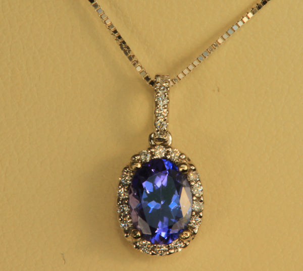 White Gold Oval Tanzanite Pendant with Fine Diamond