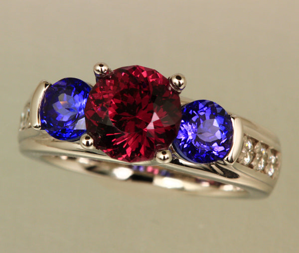 Tanzanite and rhodolite ring