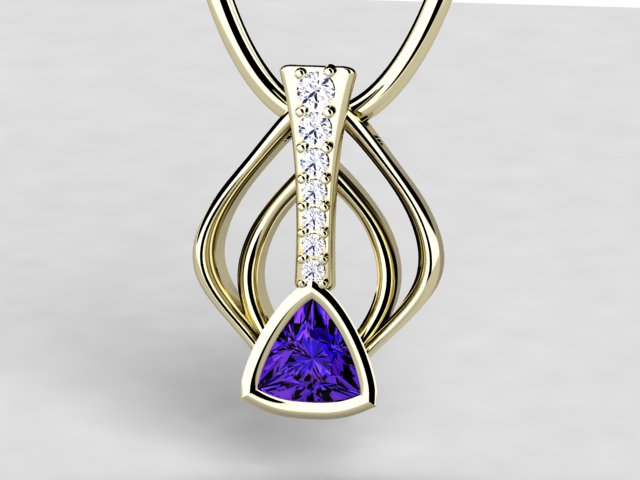 Trilliant 7 mm. Vivid Color Tanzanite Pendant by Christopher Michael