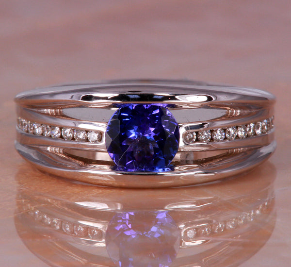 Custom Ring With Round Intense Colored Tanzanite