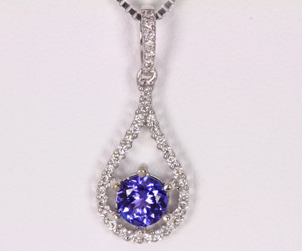 White Gold Tanzanite Pendant With Fine Diamonds