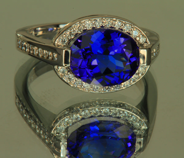 Ring by Christopher Michael with Oval Tanzanite with Violet Blue Exceptional Plus Color