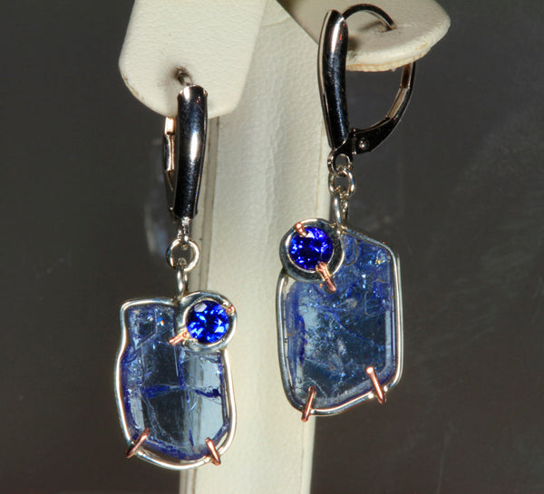 Natural Tanzanite Crystal Lever Back Earrings