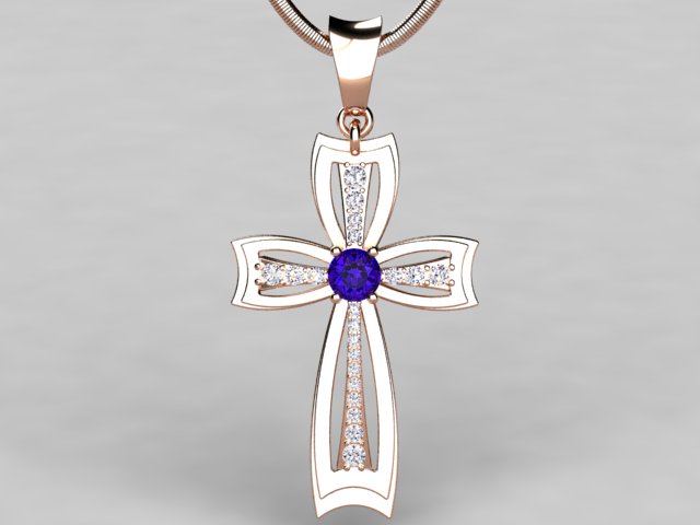 Tanzanite Cross With Fine Diamonds And 4.5 Millimeter Tanzanite