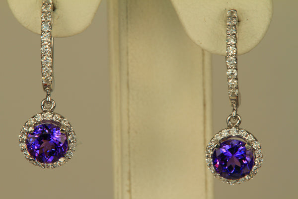 5mm Round Tanzanite and Diamond Drop Earrings