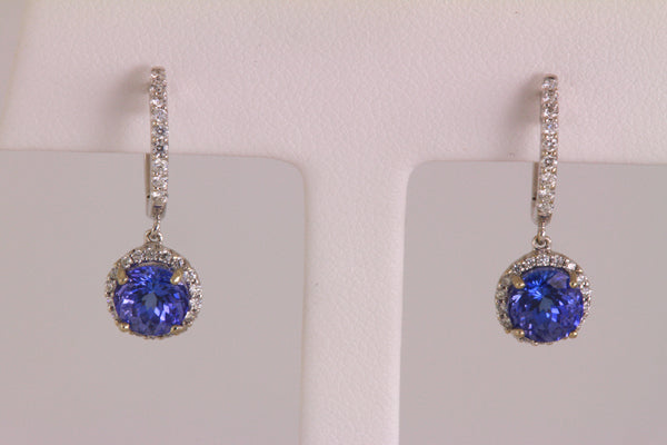 Tanzanite Drop Earrings With 1.97 Carat Tanzanites and Fine Diamonds