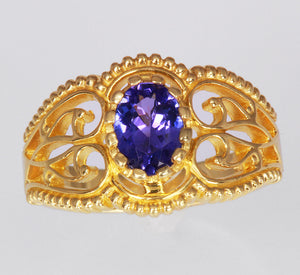 Antique Style Tanzanite Ring Set With an Oval Tanzanite