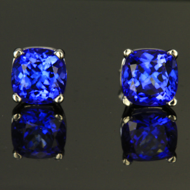 Square Cushion Tanzanite Earrings 4.85 Carats