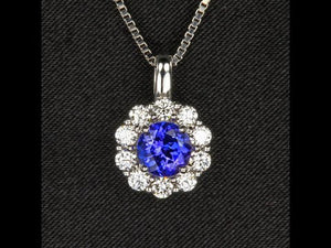 14K White Gold Round Tanzanite and Diamond Halo Pendant 1.02 Carats