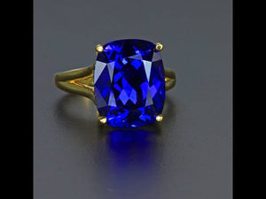 18K Yellow Gold Large Antique Cushion Tanzanite Ring 10.99 Carats