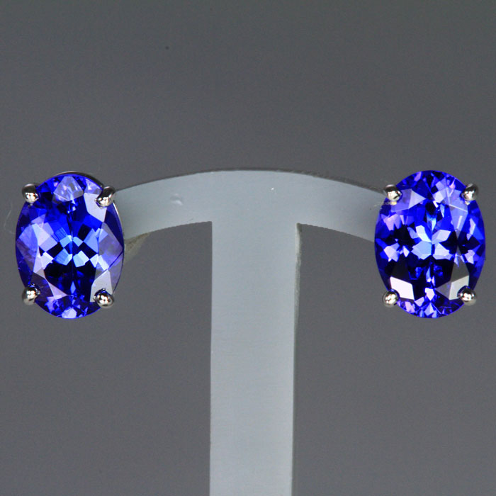 14k White Gold Oval Stud Tanzanite Earrings 2.67 Carats