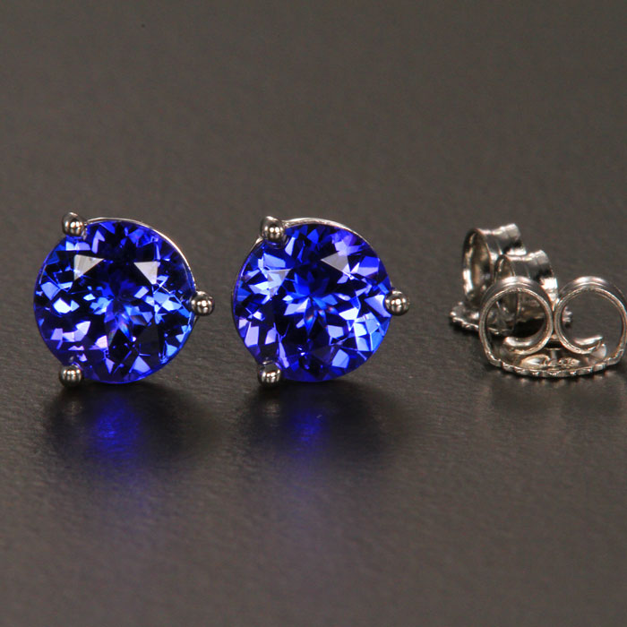 14k White Gold Round Tanzanite Stud Earrings 1.64 Carats