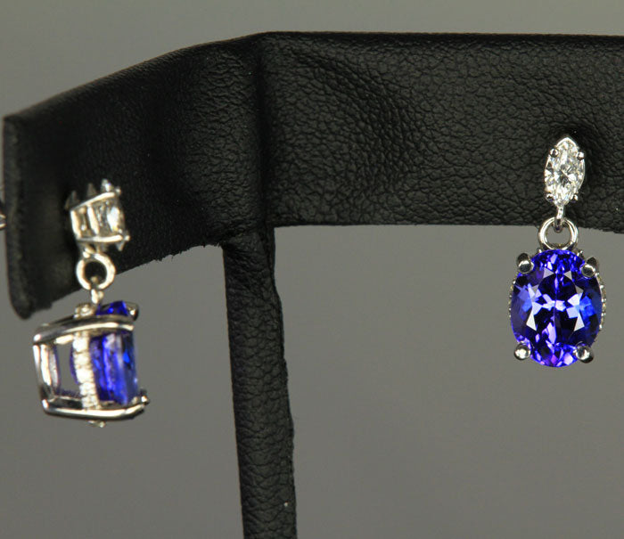 14k White Gold Oval Tanzanite and Diamond Stud Earrings