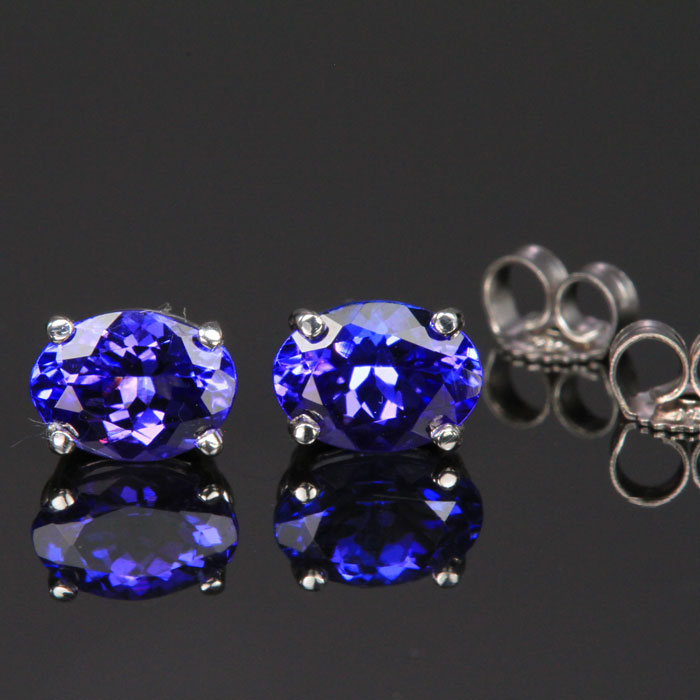 14K White Gold Oval Tanzanite Stud Earrings 1.99 Carats