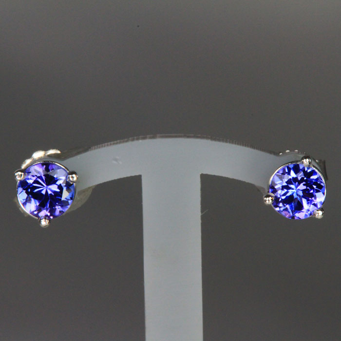 14K White Gold Round Stud Tanzanite Earrings .75 Carats