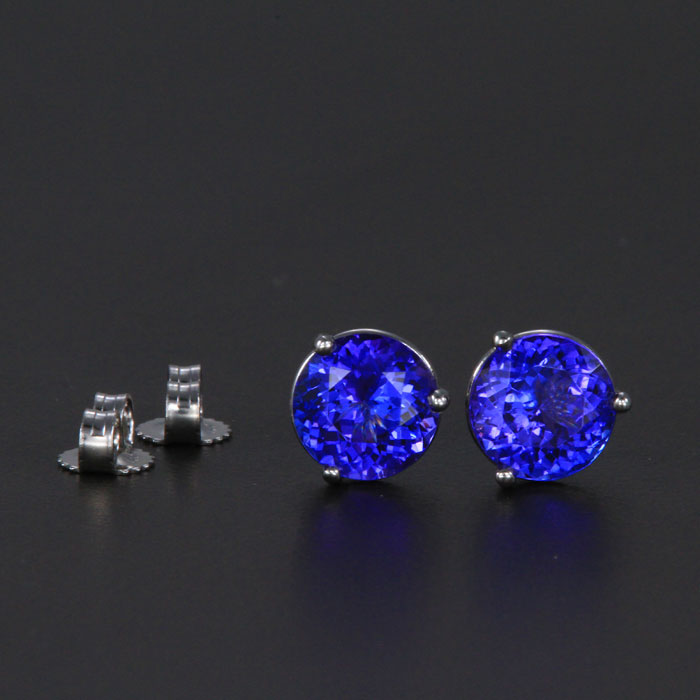 14k White Gold Round Tanzanite Stud Earrings 2.98 Carats