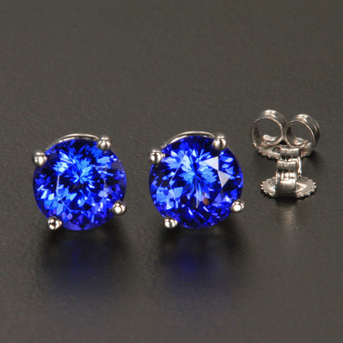 14k White Gold Round Tanzanite Stud Earrings 3.57 Carats