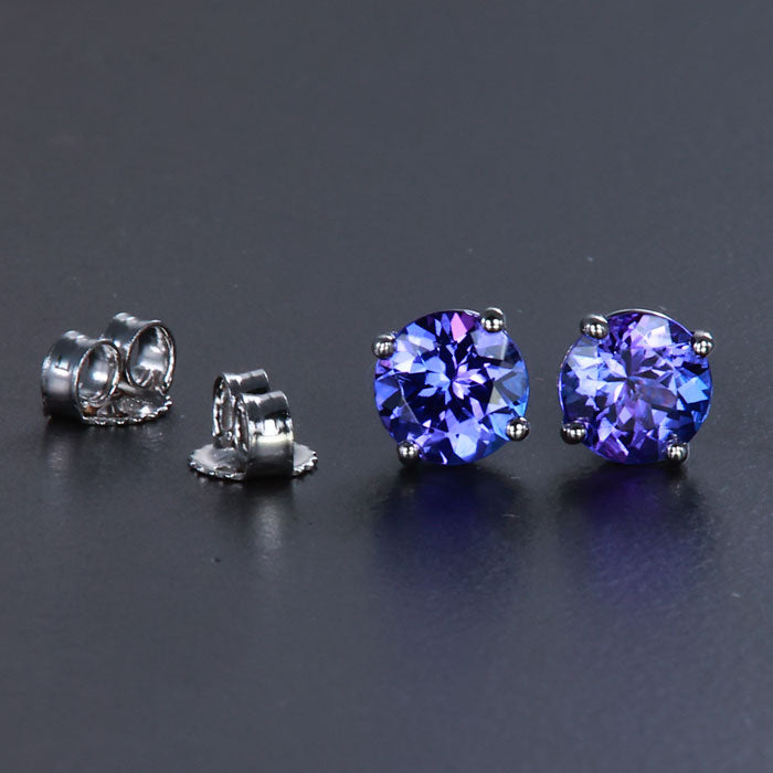 14k White Gold Round Tanzanite Stud Earrings 1.27 Carats