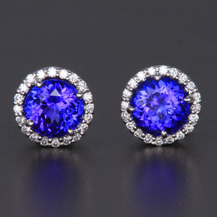 14K White Gold Tanzanite and Diamond Halo Earrings 3.20 Carats