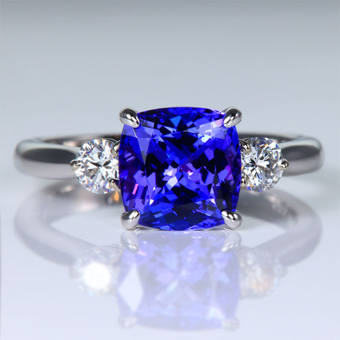 Square Cushion Tanzanite and Diamond Accent Ring