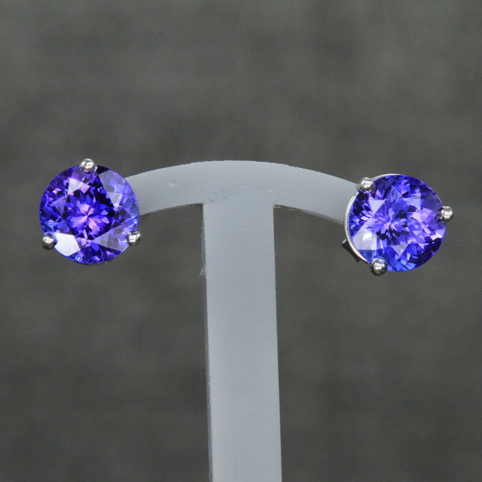 14k White Gold Round Tanzanite Earrings 6.5mm