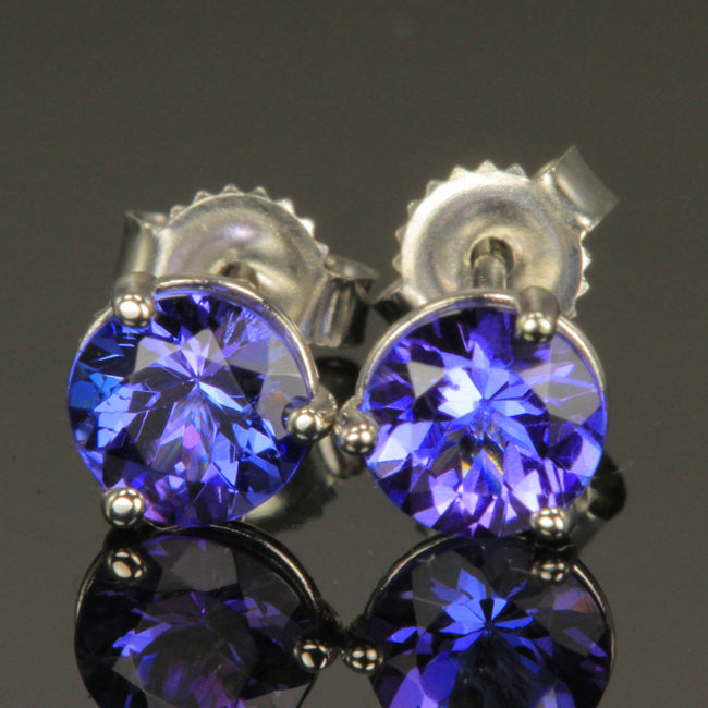 14K White Gold Tanzanite Round Stud Earrings 1.22 Carats