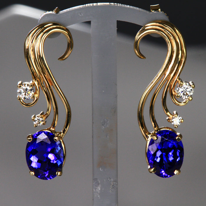 14K Yellow Gold Tanzanite and Diamond Earrings