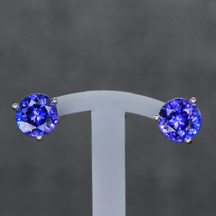 14K White Gold Round Tanzanite Earrings 2.06 Carats 6mm